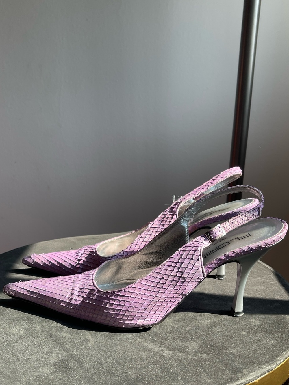 Vintage Purple Python Textured Slingback Pointed-Toe Heels